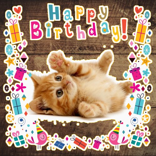 Cute Happy Birthday Orange Kitten Sticker