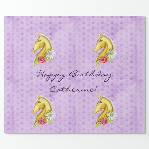 Cute Happy Birthday Palomino Horse Birthday Wrapping Paper