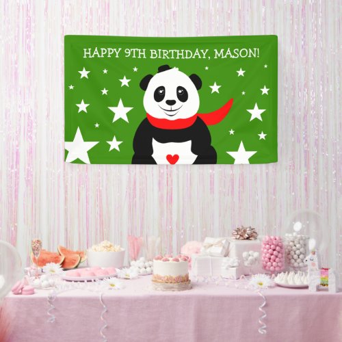 Cute Happy Birthday Panda with Bowler Hat  Scarf  Banner