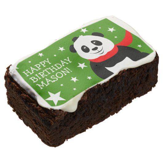 Cute Happy Birthday Panda with Bowler Hat & Scarf Brownie (Angled)