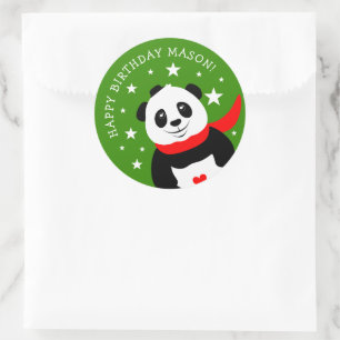 Cute Happy Birthday Panda with Bowler Hat & Scarf Classic Round Sticker