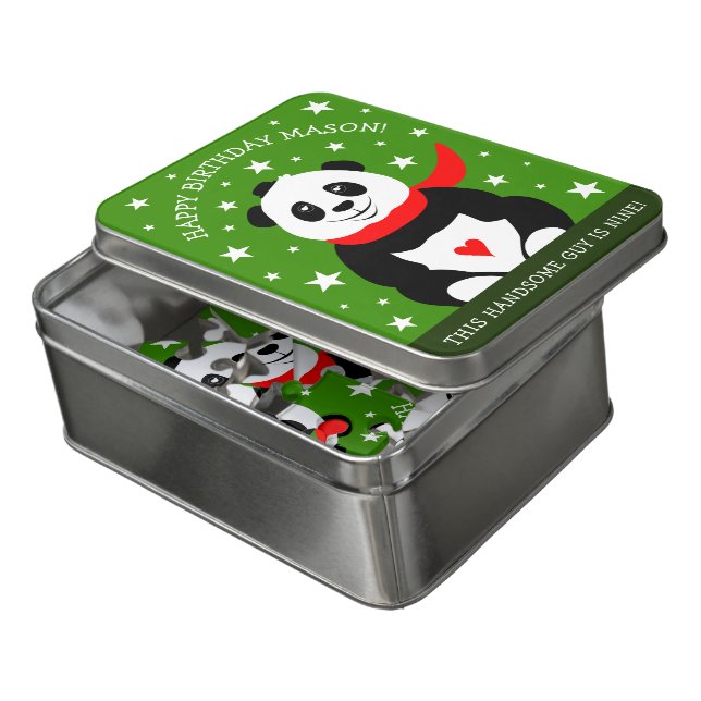 Cute Happy Birthday Panda with Bowler Hat & Scarf Jigsaw Puzzle (Lid Open)