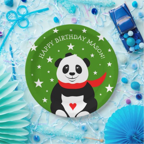 Cute Happy Birthday Panda with Bowler Hat  Scarf Paper Plates