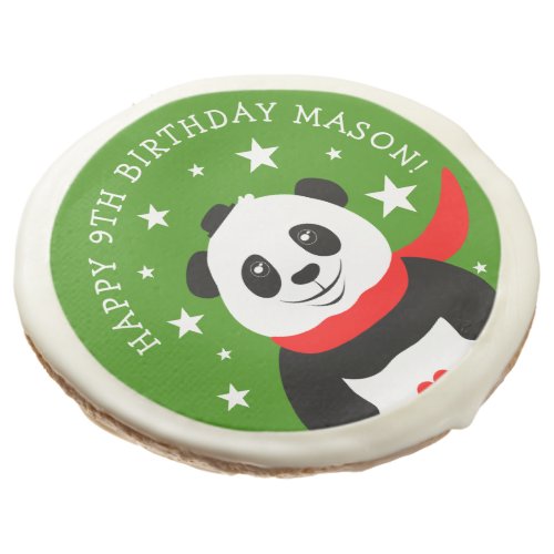 Cute Happy Birthday Panda with Bowler Hat  Scarf Sugar Cookie