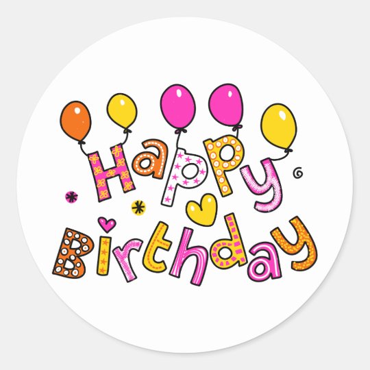 Cute Happy Birthday Party Greeting Text Expression Classic Round ...