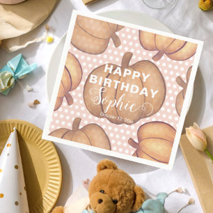 Cute Happy Birthday Pink & Orange Pumpkin Party  Napkins