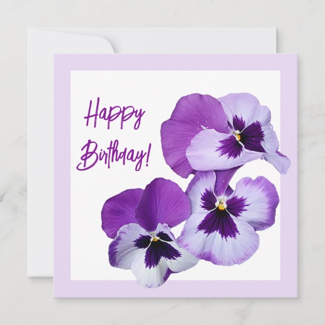 Cute Happy birthday pretty purple pansy floral  Card (Front)