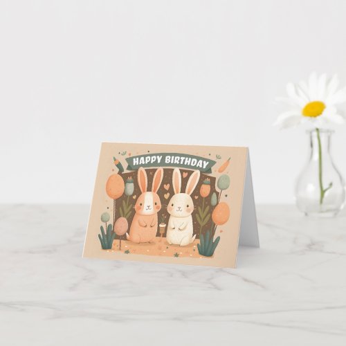 Cute Happy Birthday Rabbits  Card