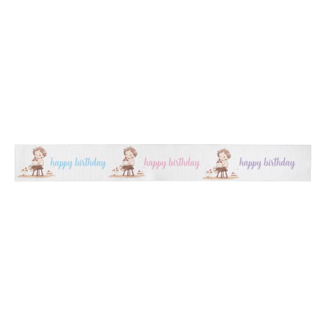Cute Happy Birthday Ribbon – Cartoon Birthday Deco (Front)
