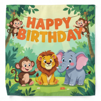 Cute Happy Birthday safari theme Bandana