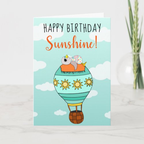 Cute Happy Birthday Sunshine Bird Illustration Card