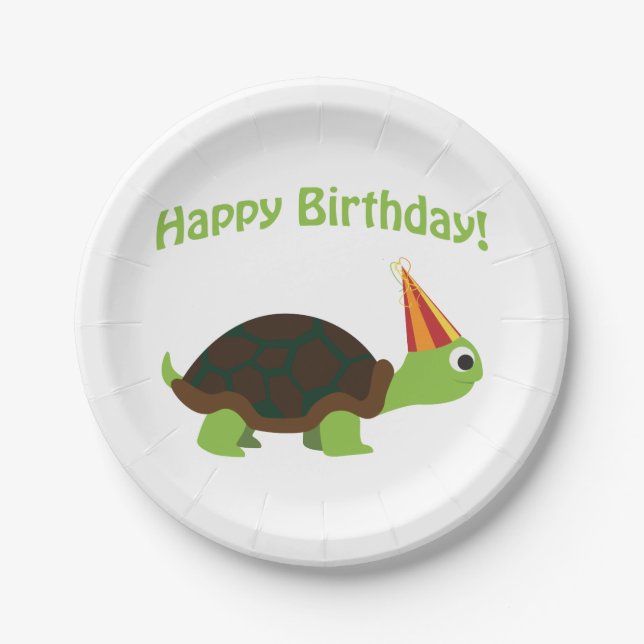 Cute Happy Birthday! Turtle Paper Plates (Front)