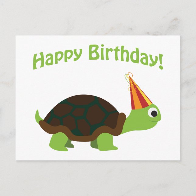 Cute Happy Birthday! Turtle Postcard (Front)
