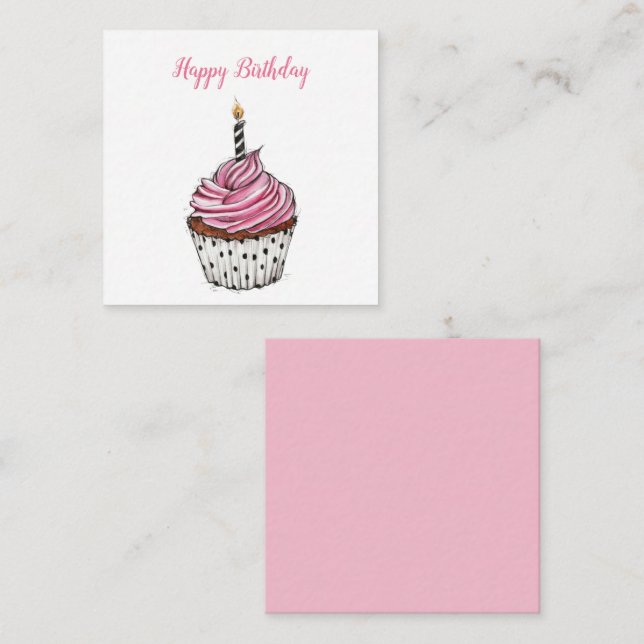 Cute Happy Birthday Vintage Cupcake Note Card (Front/Back)