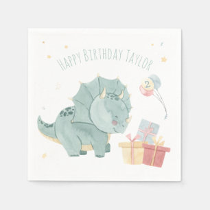Cute Happy Birthday Watercolor Dinosaur Two Years Napkins
