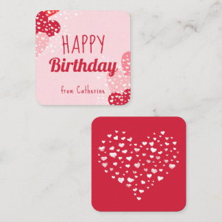 Cute Happy Birthday with Pink Red Hearts Note Card