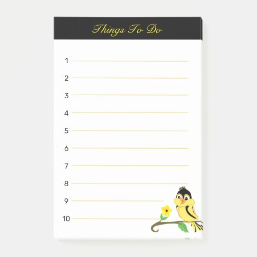 Cute happy black  yellow birdy Things To Do Post_it Notes