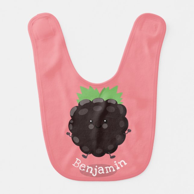 Cute happy blackberry purple cartoon illustration baby bib (Front)