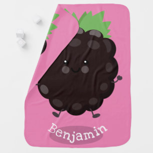Cute happy blackberry purple cartoon illustration baby blanket
