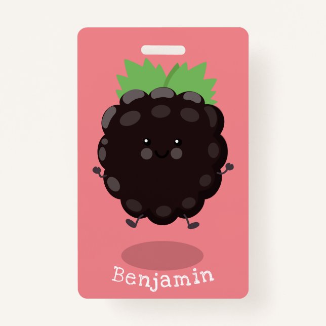 Cute happy blackberry purple cartoon illustration badge (Front)