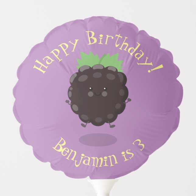 Cute happy blackberry purple cartoon illustration balloon (Front)