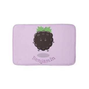 Cute happy blackberry purple cartoon illustration bath mat
