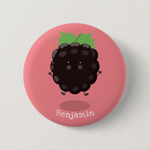 Cute happy blackberry purple cartoon illustration button
