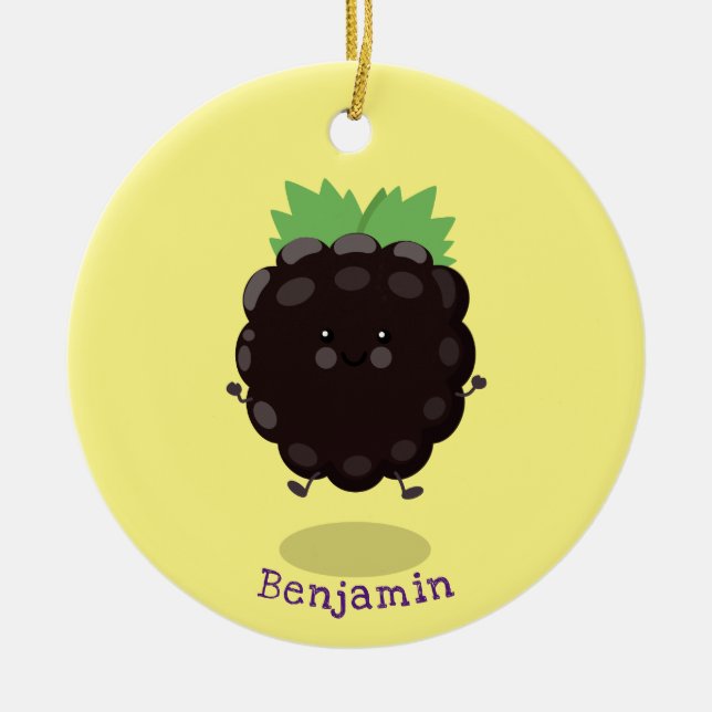 Cute happy blackberry purple cartoon illustration ceramic ornament (Front)