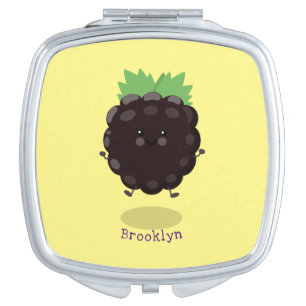 Cute happy blackberry purple cartoon illustration compact mirror