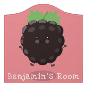 Cute happy blackberry purple cartoon illustration door sign