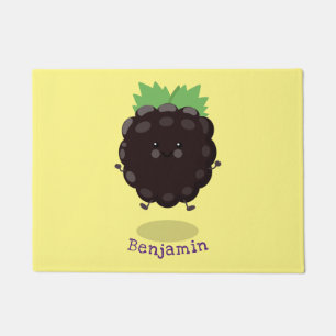 Cute happy blackberry purple cartoon illustration doormat