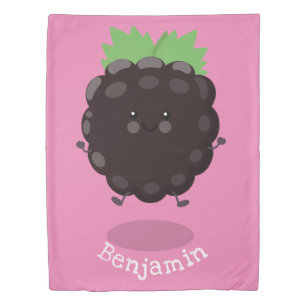 Cute happy blackberry purple cartoon illustration duvet cover