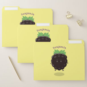 Cute happy blackberry purple cartoon illustration file folder