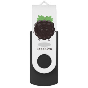 Cute happy blackberry purple cartoon illustration flash drive