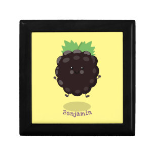 Cute happy blackberry purple cartoon illustration gift box