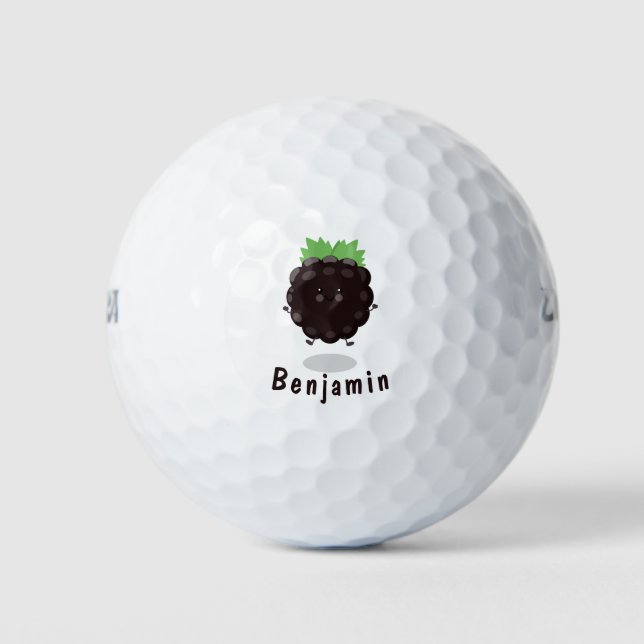 Cute happy blackberry purple cartoon illustration golf balls (Front)