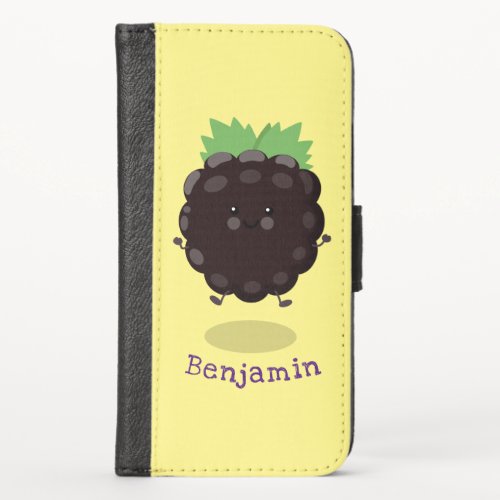 Cute happy blackberry purple cartoon illustration iPhone x wallet case