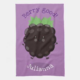 Cute happy blackberry purple cartoon illustration kitchen towel