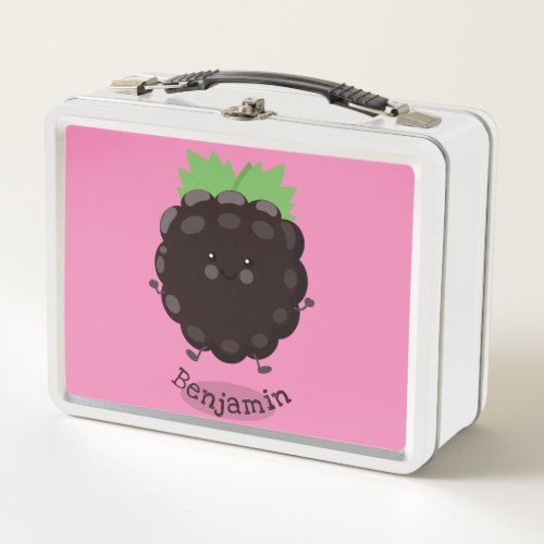 Cute happy blackberry purple cartoon illustration metal lunch box