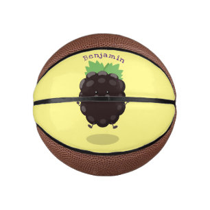 Cute happy blackberry purple cartoon illustration  mini basketball
