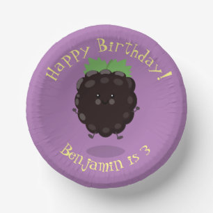 Cute happy blackberry purple cartoon illustration paper bowls