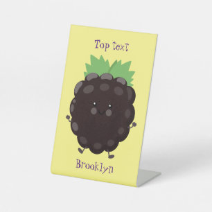 Cute happy blackberry purple cartoon illustration pedestal sign