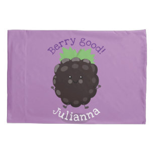 Cute happy blackberry purple cartoon illustration pillow case