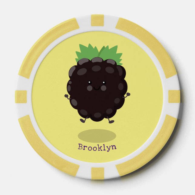 Cute happy blackberry purple cartoon illustration poker chips (Front)