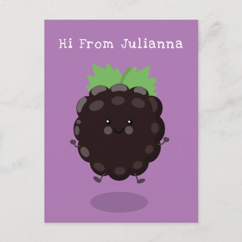 Cute happy blackberry purple cartoon illustration postcard