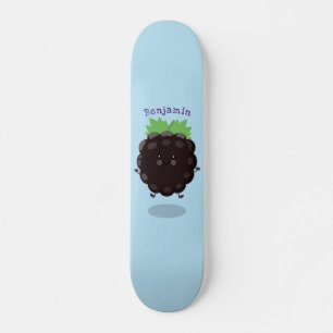 Cute happy blackberry purple cartoon illustration skateboard