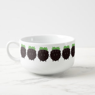 Cute happy blackberry purple cartoon illustration soup mug
