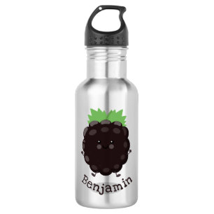 Cute happy blackberry purple cartoon illustration stainless steel water bottle