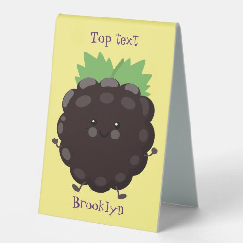 Cute happy blackberry purple cartoon illustration table tent sign