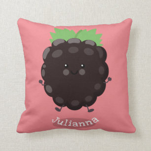 Cute happy blackberry purple cartoon illustration throw pillow